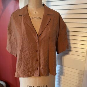 ZARA | brown short sleeve button up crop top XS